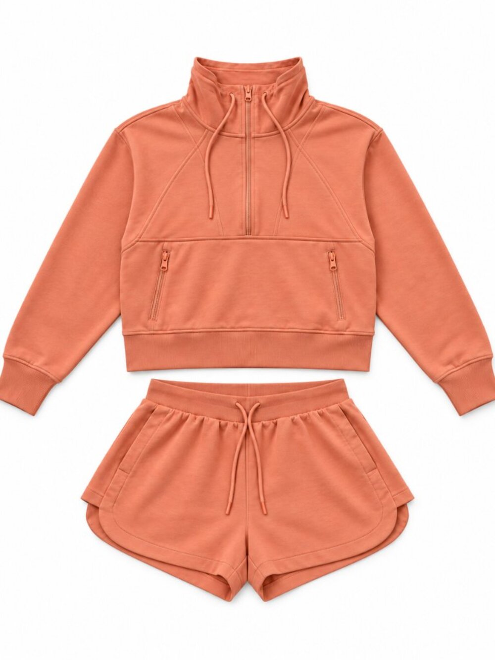 Old Navy Active Dynamic Fleece 2 Pc Set M Coral Quarter Zip & Shorts